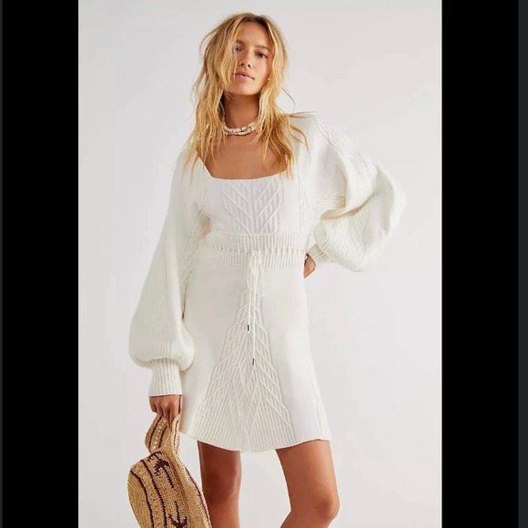 Free People Emmaline Mini Sweater Dress White Size Large - Picture 9 of 11